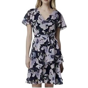 Tahari Floral Surplice Flutter Sleeve Dress Sz 4🔥